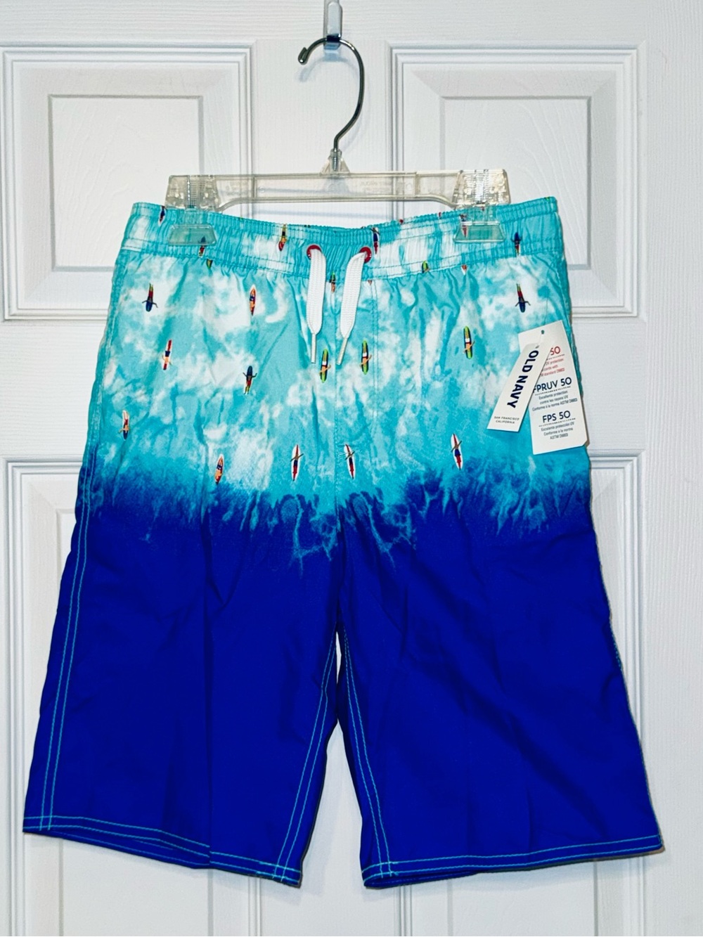 NWT Old Navy Boys Surf Print Swim Trunks | Blue Tie-Dye | Size L (10-12)